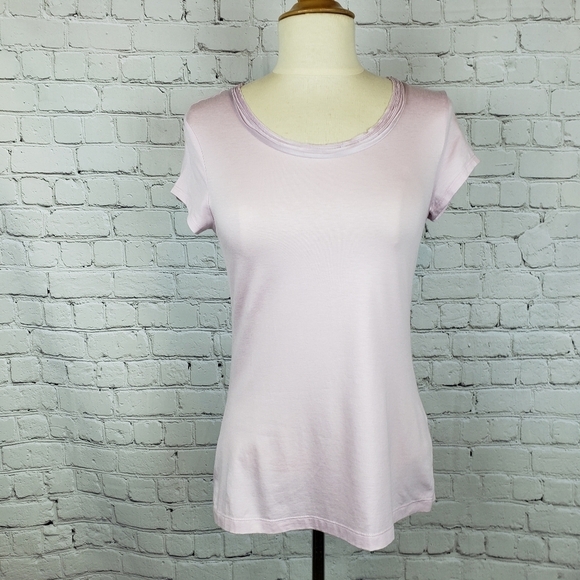 Banana Republic Lilac Scoopneck T Shirt S Raw Layered Edge Very Soft Stretch - Picture 9 of 9